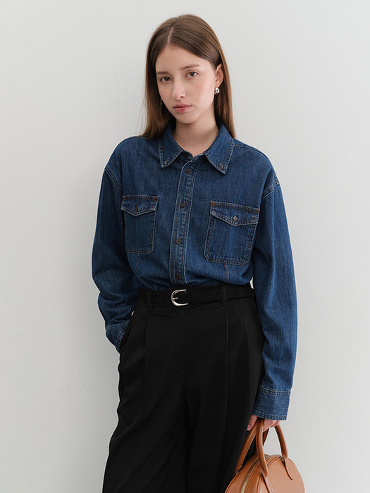 UNISEX CLASSIC DENIM SHIRT MIDNIGHT BLUE_UDSH5C101B3