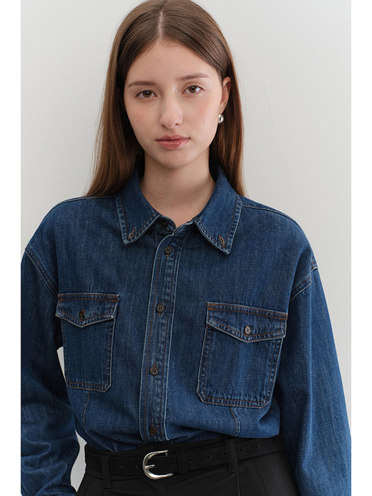 UNISEX CLASSIC DENIM SHIRT MIDNIGHT BLUE_UDSH5C101B3