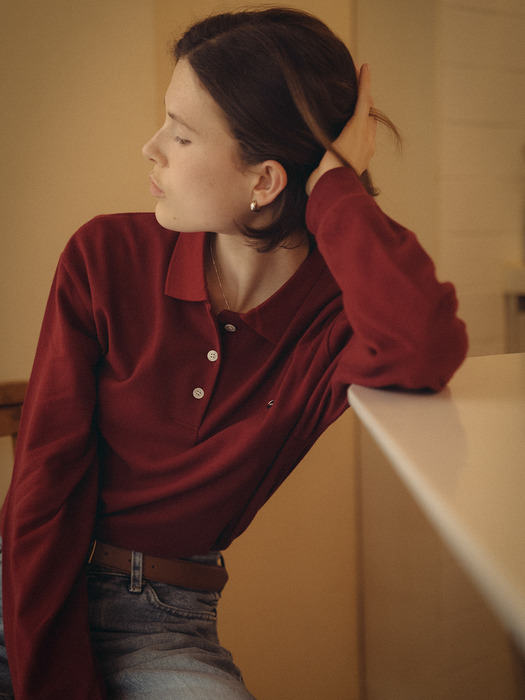 Symbols logo collar pk long sleeved T-shirt_Burgundy