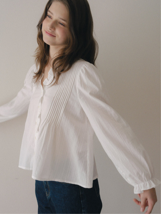 Frill Sheer Long Sleeve Blouse_2 Colors