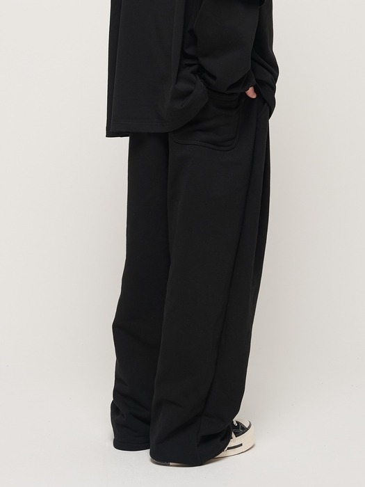 PIN TUCK WIDE BAND STRING PANTS (BLACK)