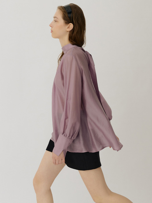 CLAIRE high neck tie collar sheer blouse_Mauve Violet