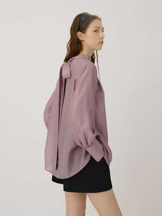 CLAIRE high neck tie collar sheer blouse_Mauve Violet