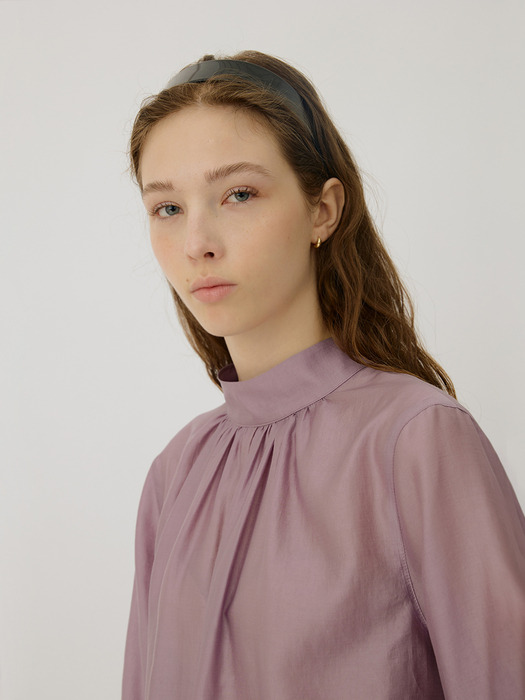 CLAIRE high neck tie collar sheer blouse_Mauve Violet