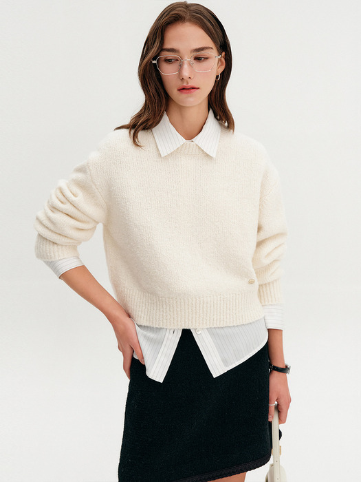 콜린 울 부클 크롭 니트_아이보리 / COLIN WOOL BOUCLE CROP KNIT_IVORY