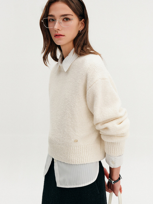 콜린 울 부클 크롭 니트_아이보리 / COLIN WOOL BOUCLE CROP KNIT_IVORY