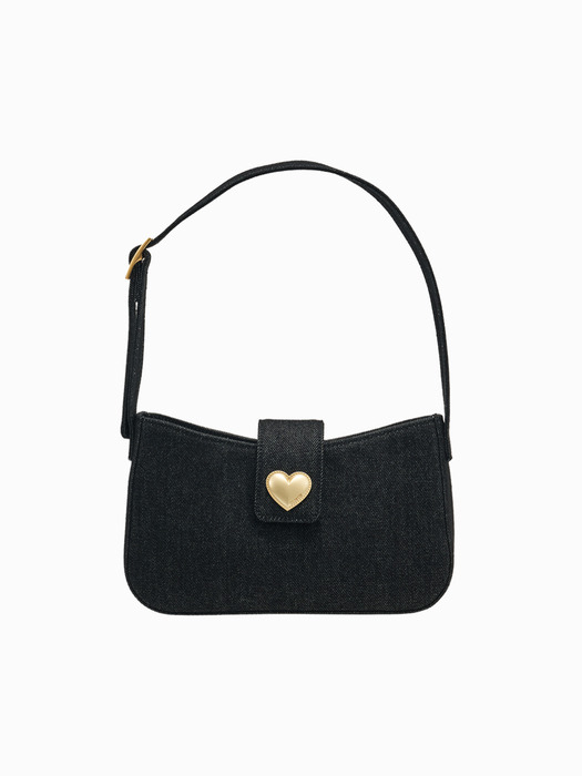 heart hobo bag (black denim)