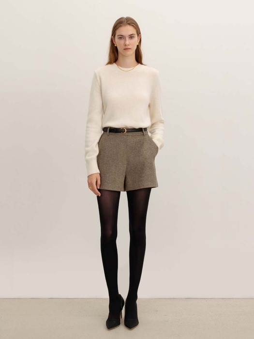 MOLLY Round neck wool knit top (Ivory)