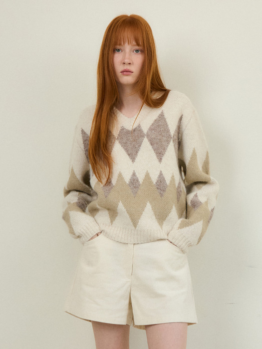 Always Crop Argyle Hairy Wool Knit 2COLOR