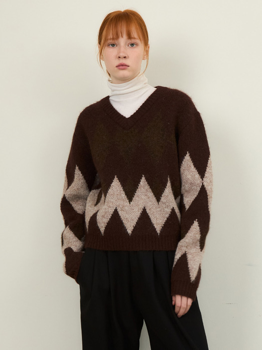 Always Crop Argyle Hairy Wool Knit 2COLOR