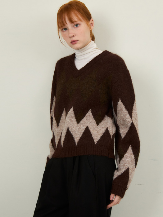 Always Crop Argyle Hairy Wool Knit 2COLOR