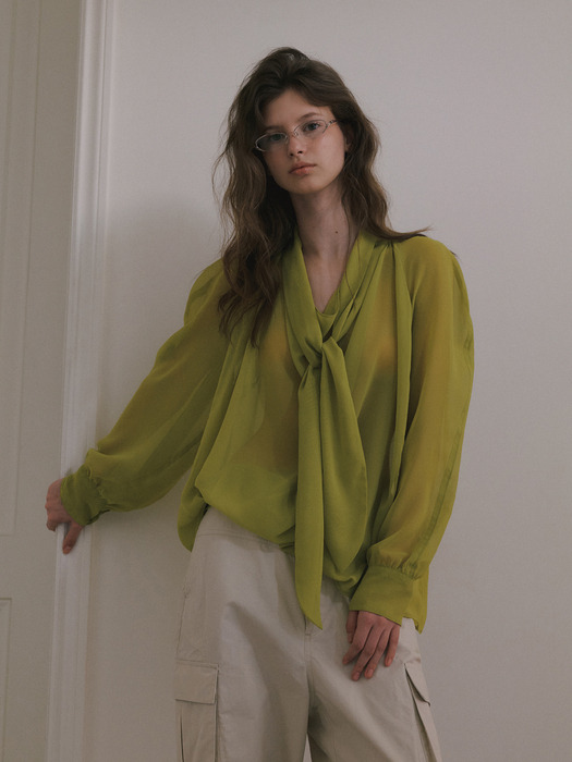 COWL TIE BLOUSE_BRAT GREEN