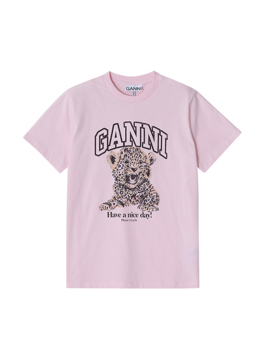 GANNI T4161 868 레오파드 로고 프린트 여성 반팔티