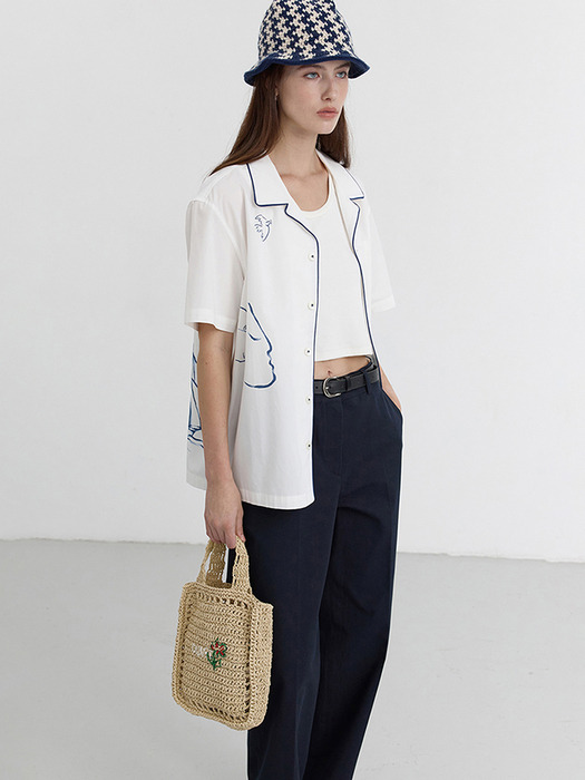UNISEX HAND-DRAWING OPEN COLLAR SHIRT OCEAN BLUE_UDSH5B129B2 - Image 3