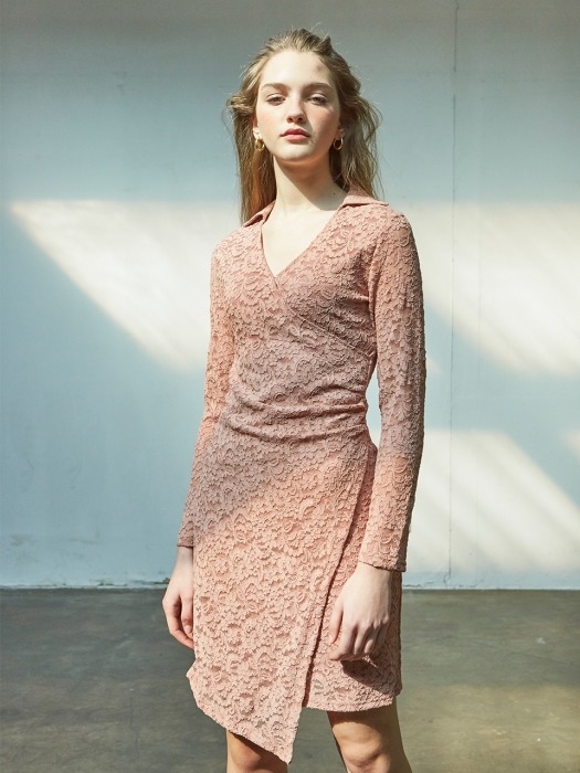 Lace Shirring Dress_ Pink