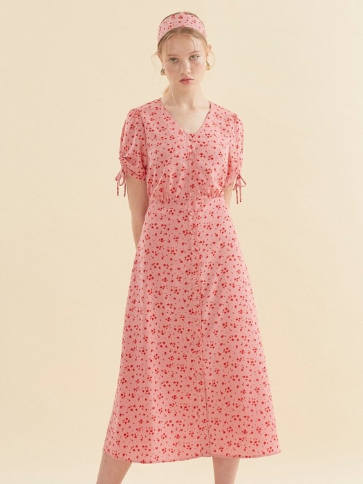 String Sleeve Long Dress_ Pink