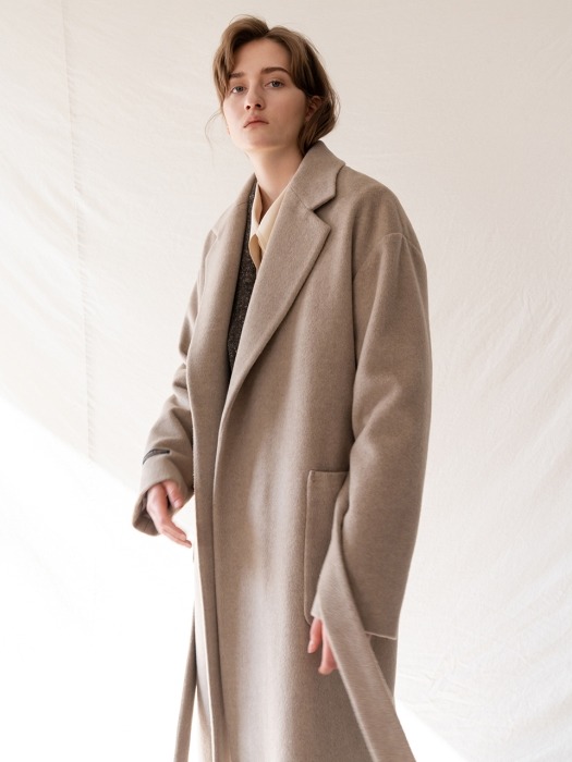 FW19 Raccoon Blended Wool Coat Light-beige