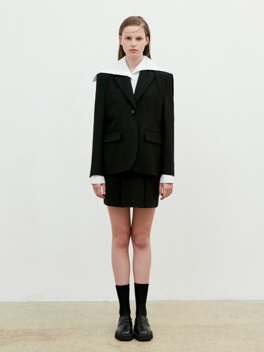 Pleats Mini Skirt [Black]