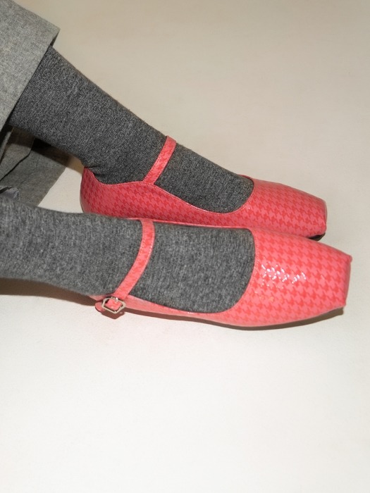 Ballet Toe Mary jane Flats | Pink houndstooth