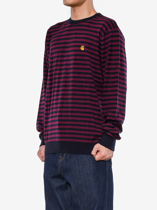 HALDON SWEATER_HALDON STRIPE, DARK NAVY/MERLOT