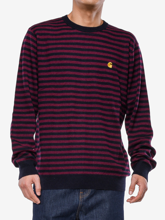 HALDON SWEATER_HALDON STRIPE, DARK NAVY/MERLOT