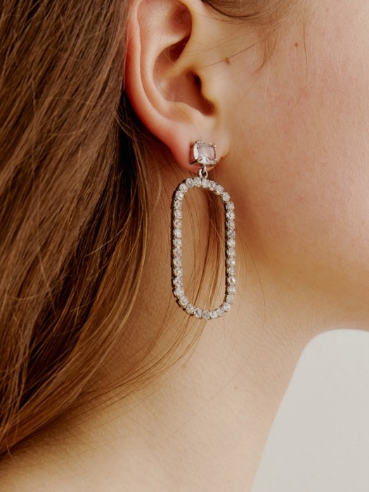Pure Square & Oval Cubic Earring