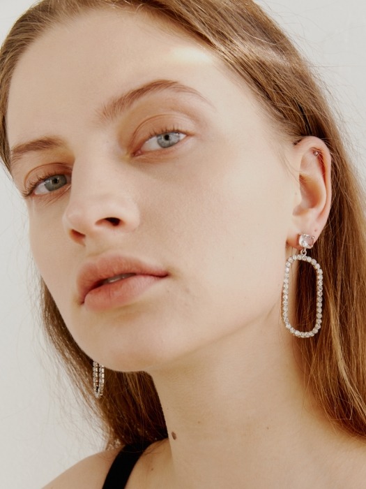 Pure Square & Oval Cubic Earring