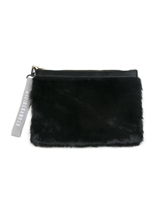 Colourful two-tone fur clutchbag - black/gray