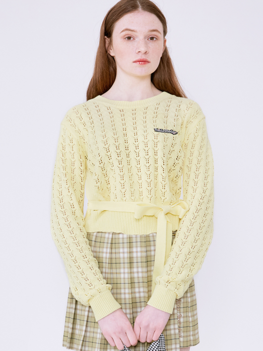 (KT-20133) RIBBON CROCHET KNIT PULLOVER YELLOW