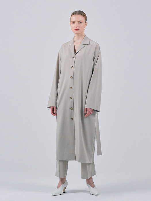 WOOL BELTED DRESS COAT - BEIGE