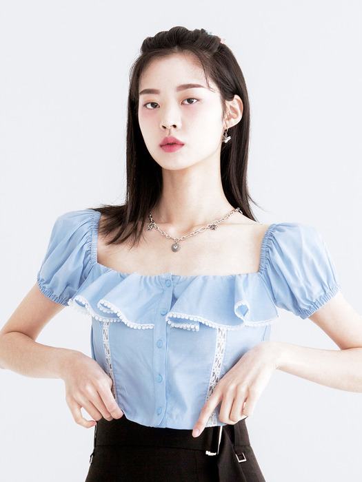 Crop ruffle blouse (blue)