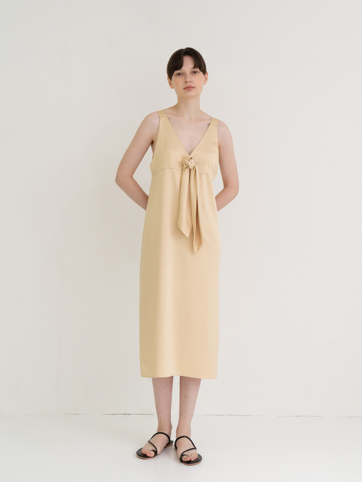 natural drop ribbon long dress vintage yellow