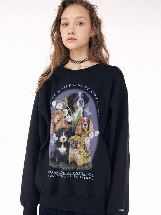 [UNISEX] Puppy Friends Sweatshirt [BLACK]