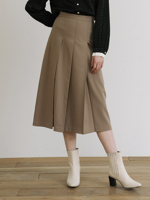 monts 1194 wide pleats skirt (cocoa beige)
