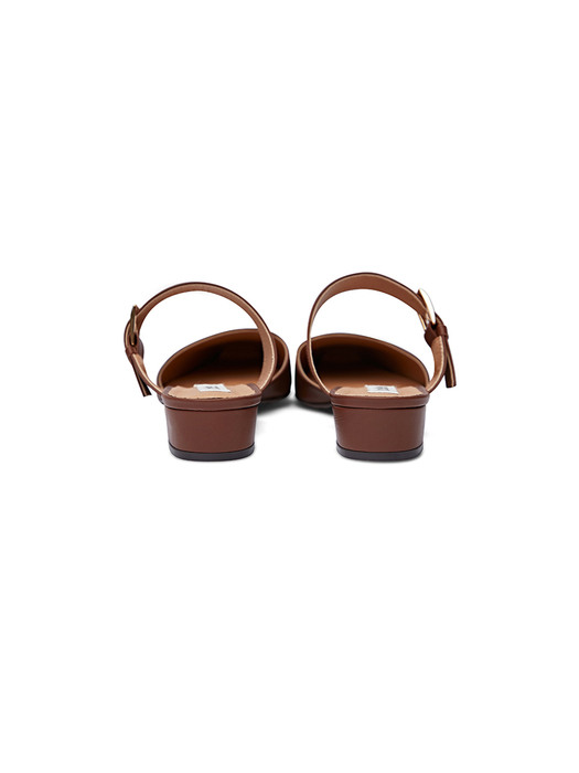 Square toe leather mules with gold buckle