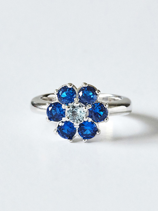 S Flower Ring Silver (Blue)