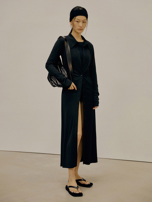 21SS JERSEY LONG SHIRT DRESS -  BLACK
