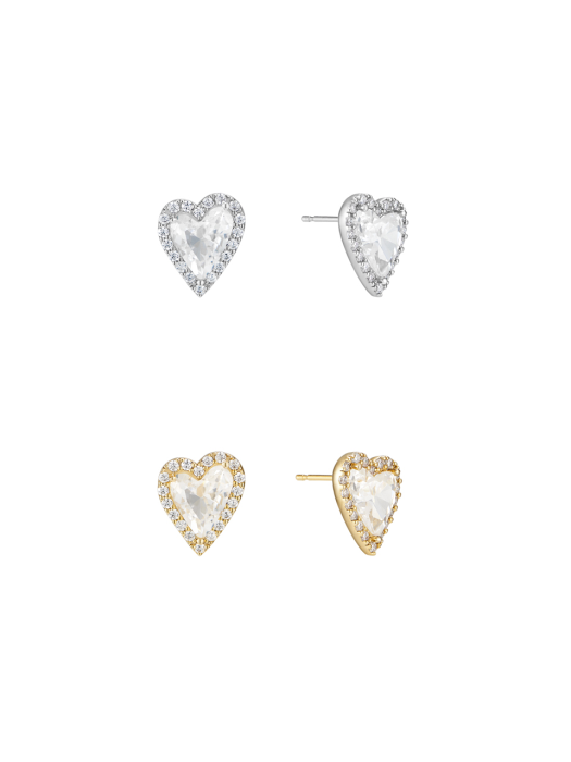 [Silver925]Crystal Unbalance Heart Earring_EC1727