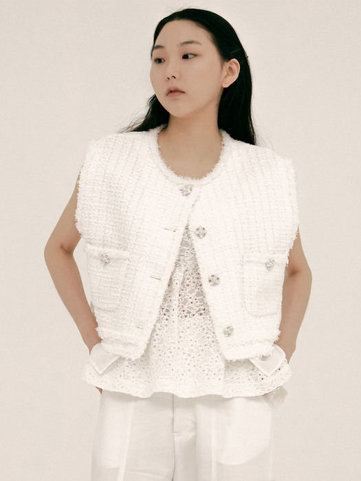 White summer tweed vest