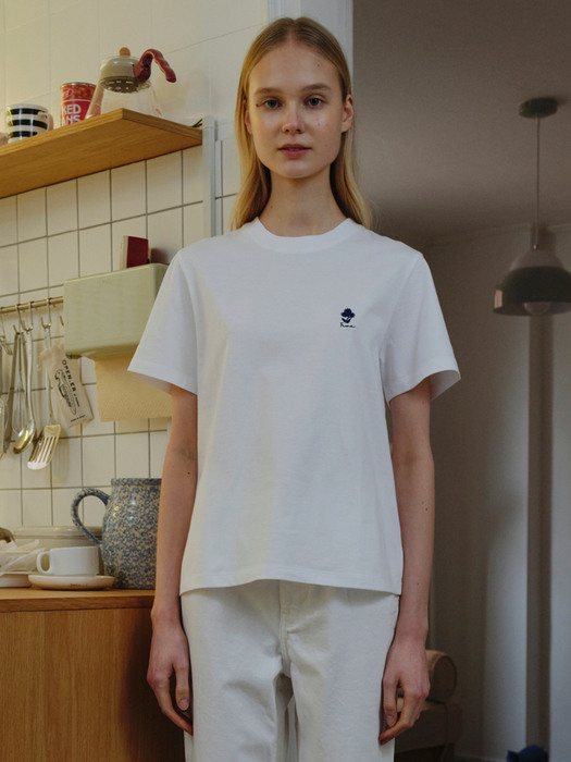 EMBROIDERED COTTN T-SHIRT(WHITE)