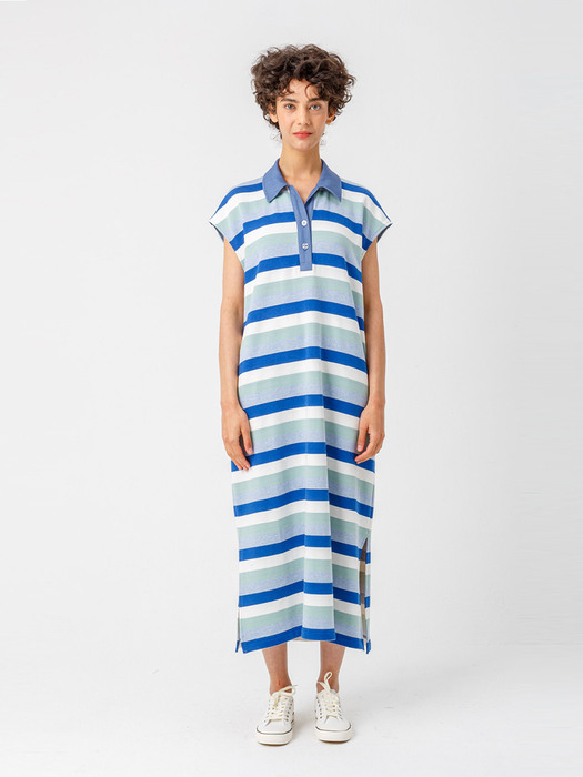 Stripe long dress_BLUE