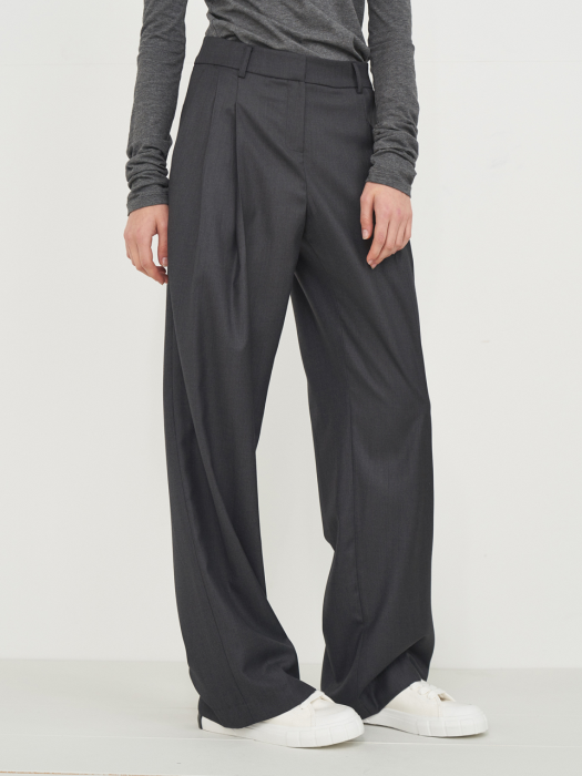 WOOL BLEND LONG WIDE SLACKS_GREY