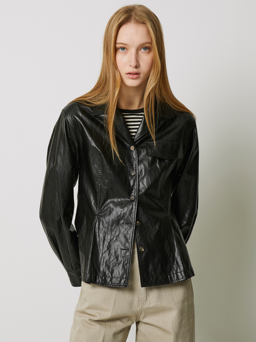 ECO-LEATHER JACKET SHIRT BLACK AEJU0E003BK