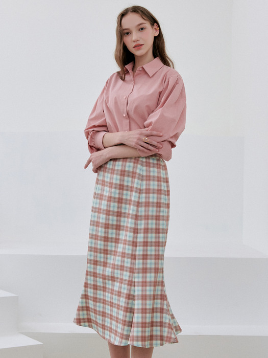 CHECK FLARE SKIRT / PINK