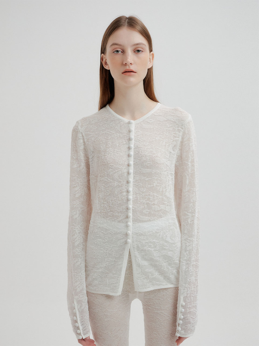 TWING Lace Jacquard Cardigan - White