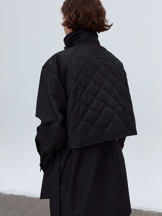 TOF QUILTED TRENCH COAT BLACK