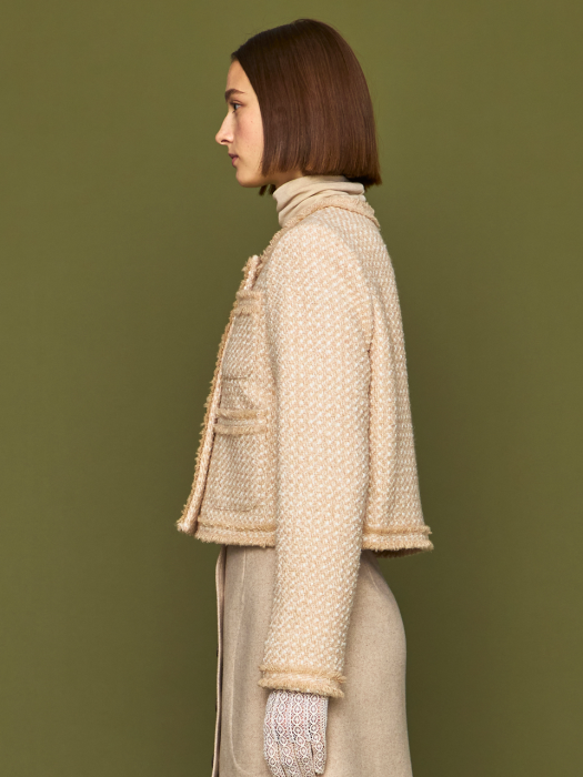 Blanc Crop Tweed Jacket_Beige