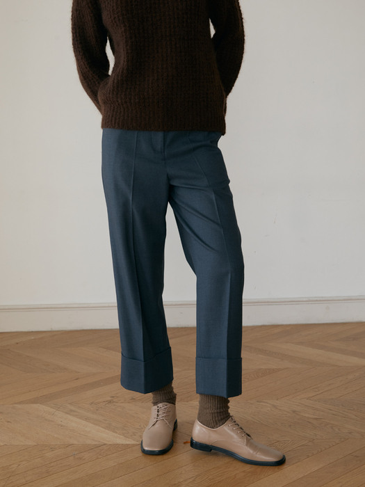 Wool blended roll-up pants (smoke blue)