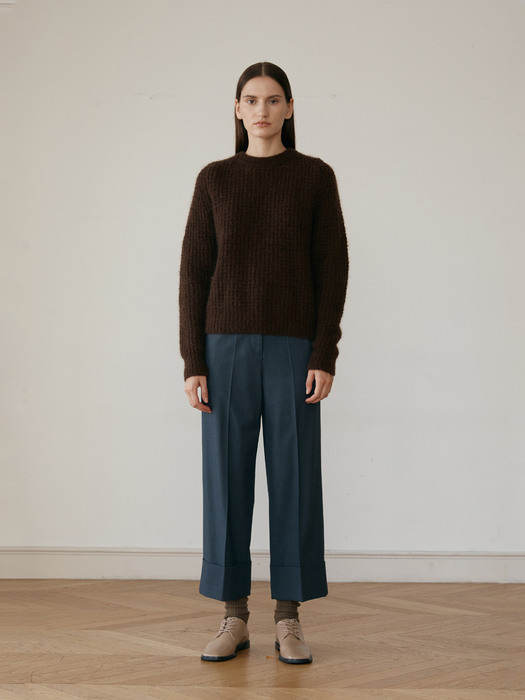 Wool blended roll-up pants (smoke blue)