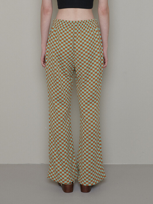 Checkerboard banding pants_ Mint+camel